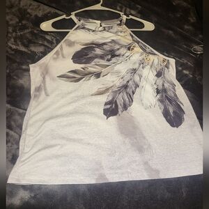 SHEIN Feather Graphic Halter Tank Top - Gray and Black